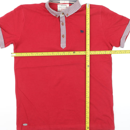 J Jeans Teens Red Cotton Collared Short Sleeve Polo Shirt 12-13