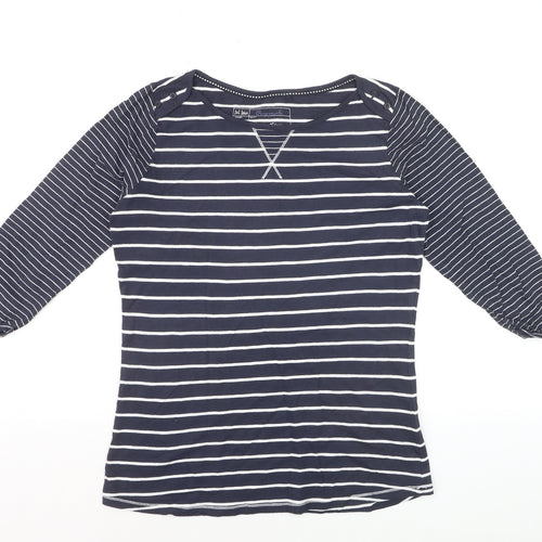 Fat Face Women's Blue Striped 3/4 Sleeve Cotton Jersey T-Shirt Size 12