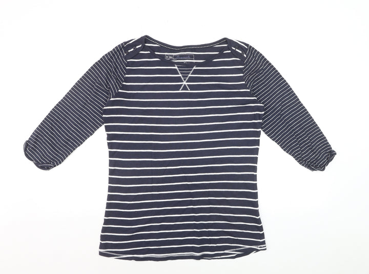 Fat Face Women's Blue Striped 3/4 Sleeve Cotton Jersey T-Shirt Size 12