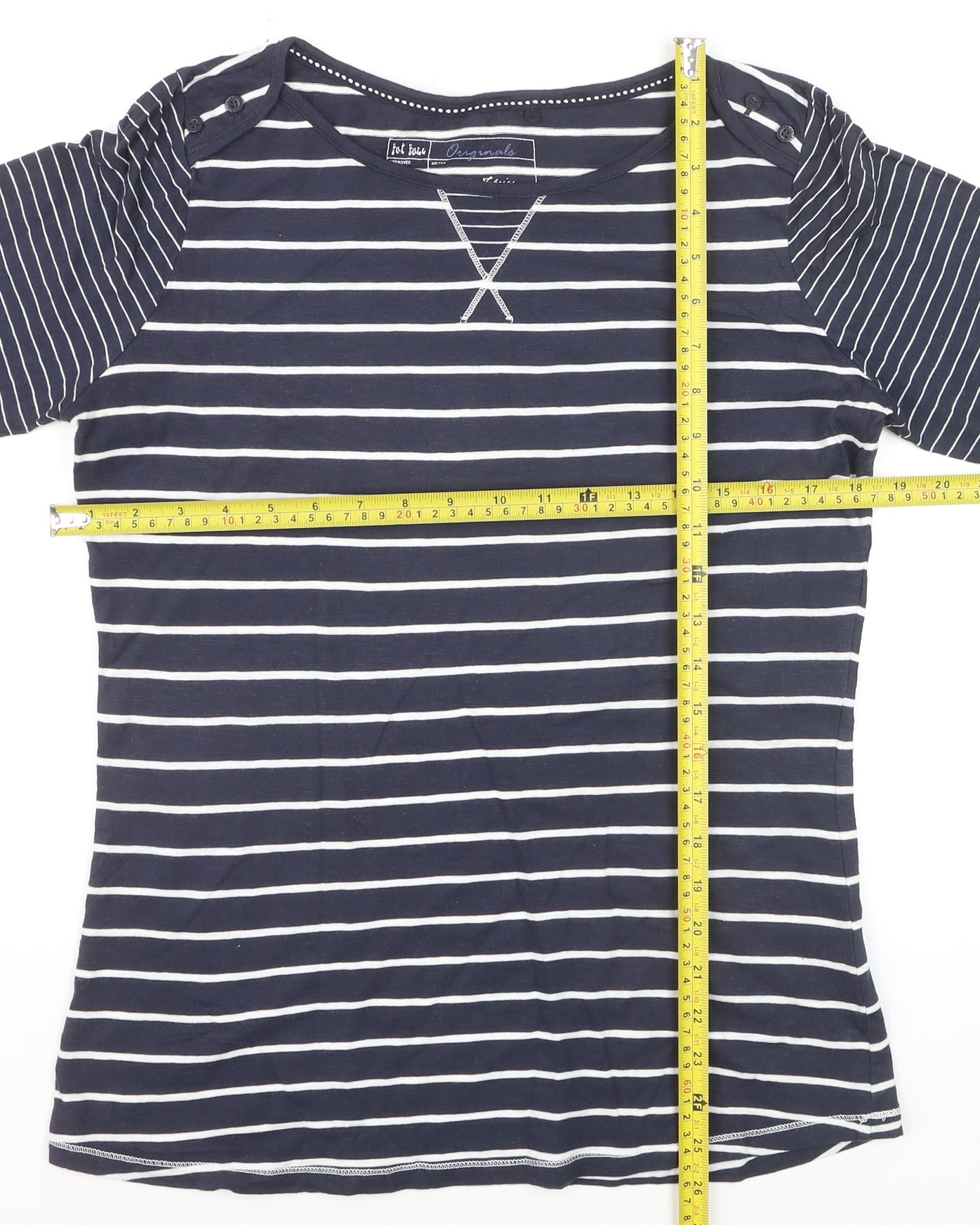 Fat Face Women's Blue Striped 3/4 Sleeve Cotton Jersey T-Shirt Size 12