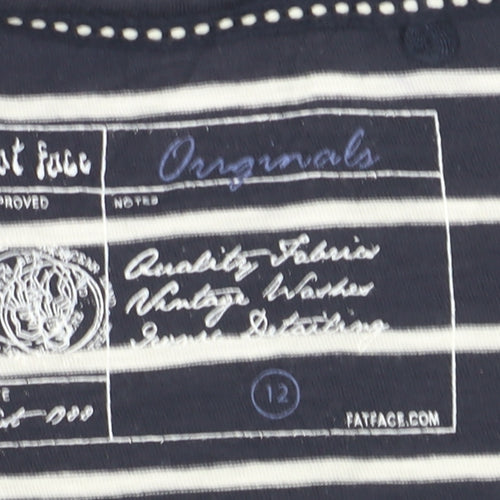 Fat Face Women's Blue Striped 3/4 Sleeve Cotton Jersey T-Shirt Size 12