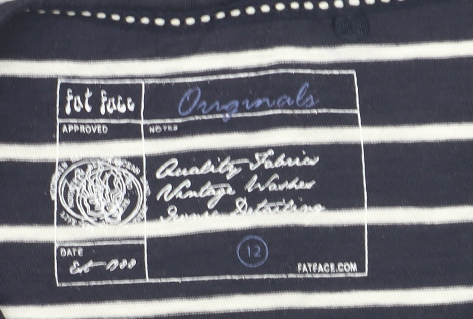 Fat Face Women's Blue Striped 3/4 Sleeve Cotton Jersey T-Shirt Size 12