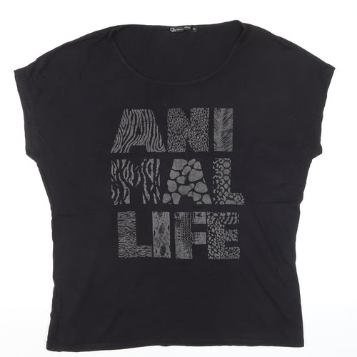 Encuentro Women's Black XL Animal Print Relaxed Rayon T-Shirt