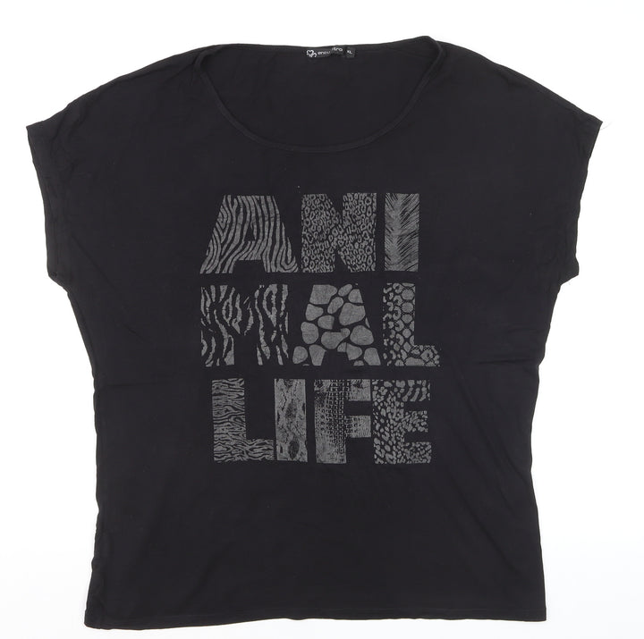 Encuentro Women's Black XL Animal Print Relaxed Rayon T-Shirt