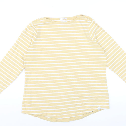 Fat Face Women Yellow Striped Long Sleeve Cotton Breton T-Shirt Size 12