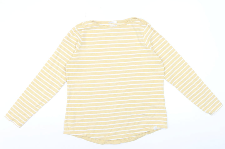 Fat Face Women Yellow Striped Long Sleeve Cotton Breton T-Shirt Size 12