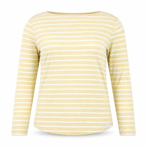 Fat Face Women Yellow Striped Long Sleeve Cotton Breton T-Shirt Size 12