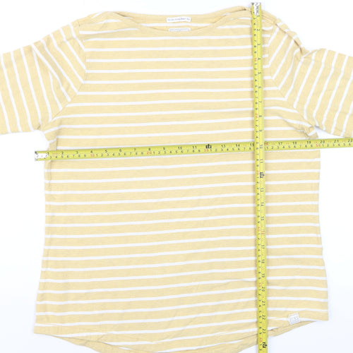 Fat Face Women Yellow Striped Long Sleeve Cotton Breton T-Shirt Size 12