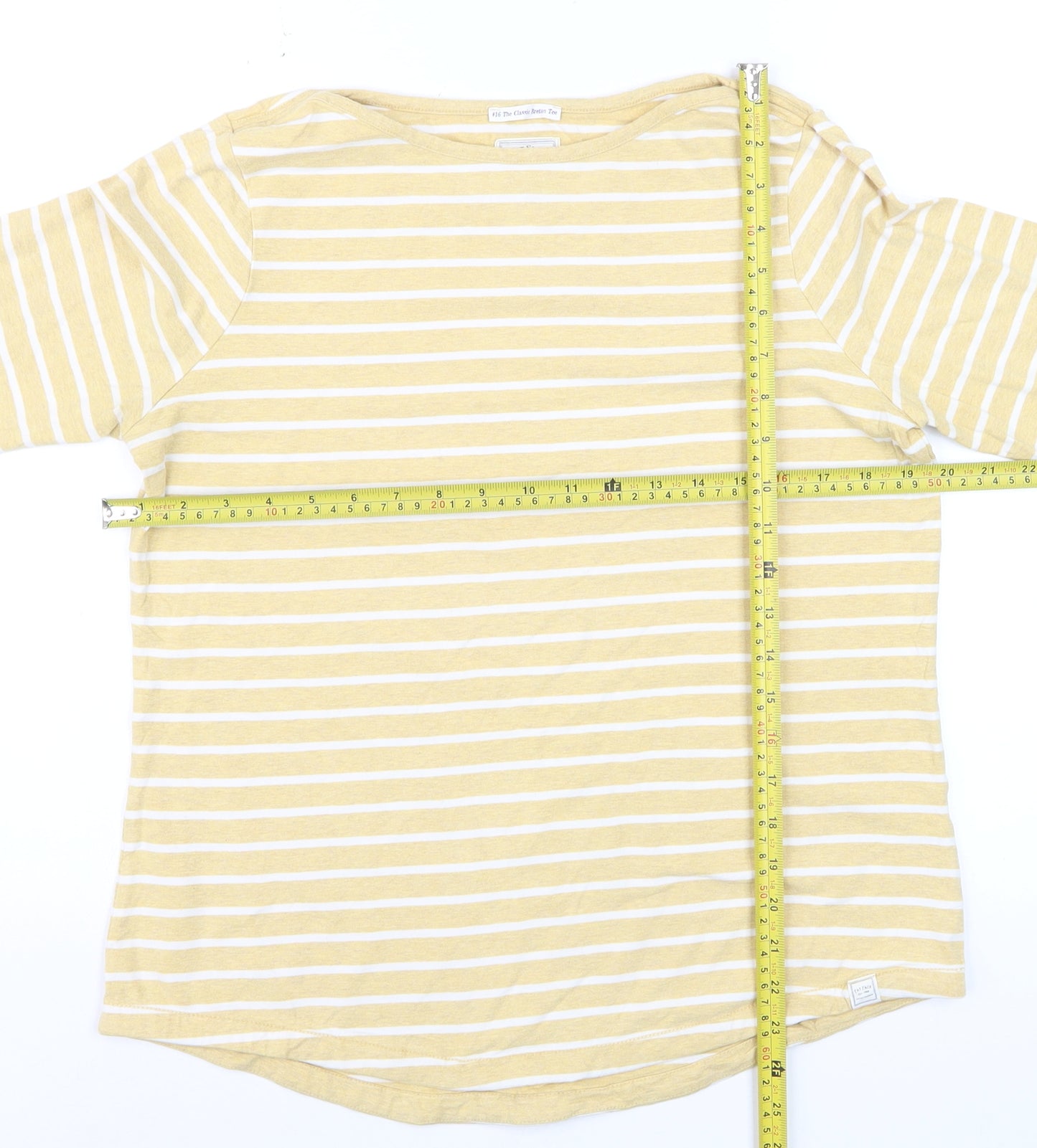 Fat Face Women Yellow Striped Long Sleeve Cotton Breton T-Shirt Size 12