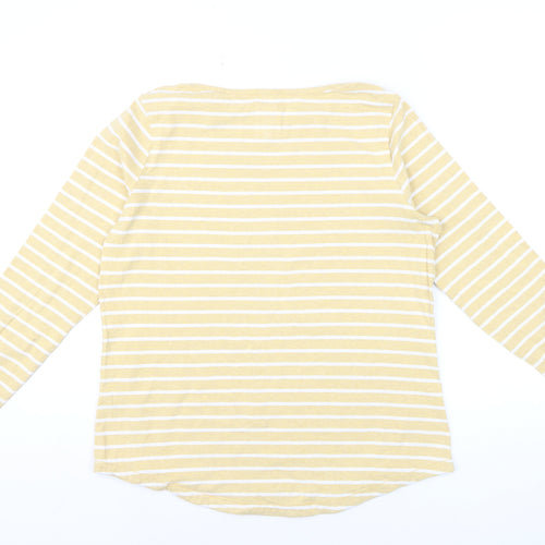 Fat Face Women Yellow Striped Long Sleeve Cotton Breton T-Shirt Size 12