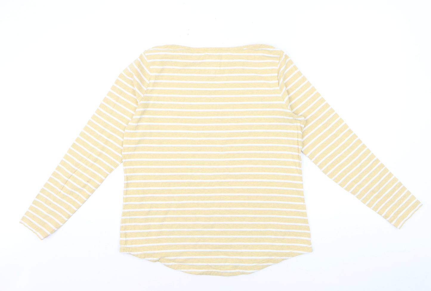 Fat Face Women Yellow Striped Long Sleeve Cotton Breton T-Shirt Size 12