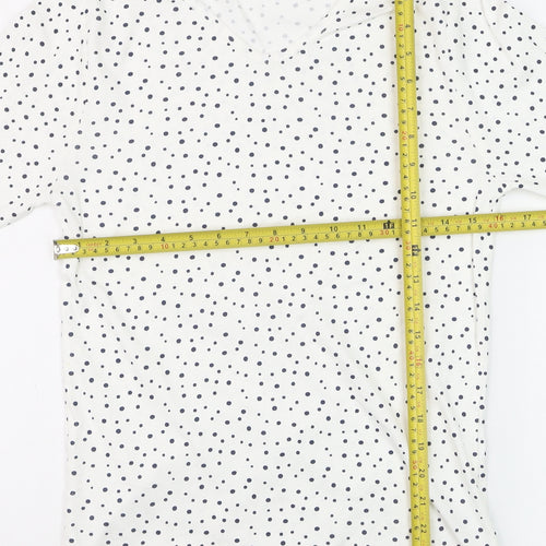 Cotton Traders Womens Ivory Polka Dot 3/4 Sleeve V-Neck T-Shirt Size 10