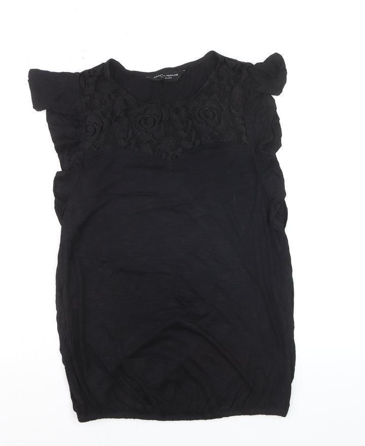 Dorothy Perkins Women's Black Lace Panel Tunic Blouse Size 10