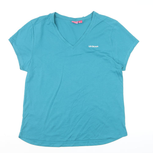 LA Gear Women's Blue V-Neck Short Sleeve Active T-Shirt UK 18