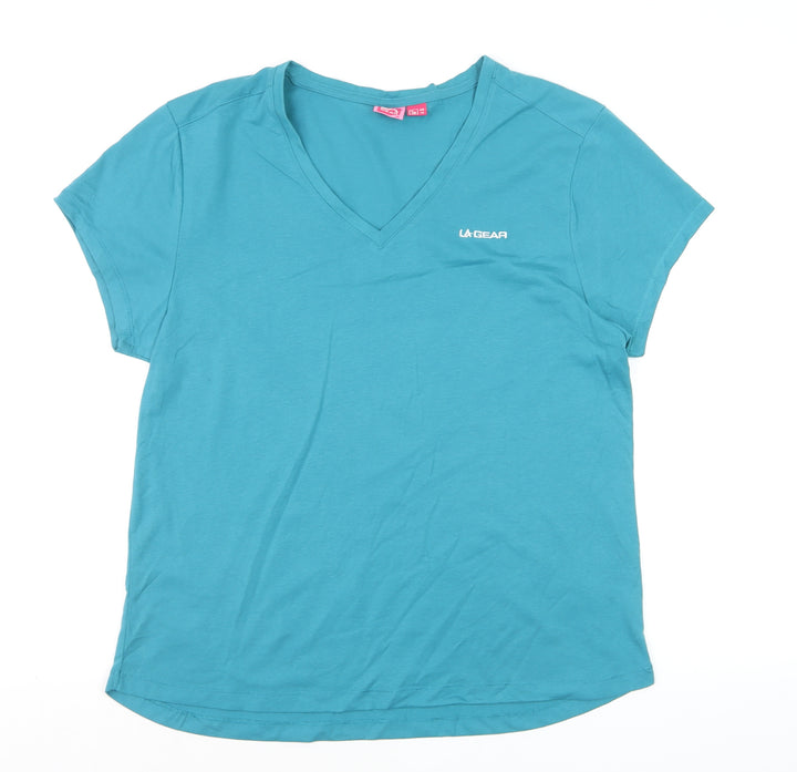LA Gear Women's Blue V-Neck Short Sleeve Active T-Shirt UK 18