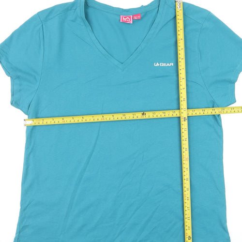 LA Gear Women's Blue V-Neck Short Sleeve Active T-Shirt UK 18