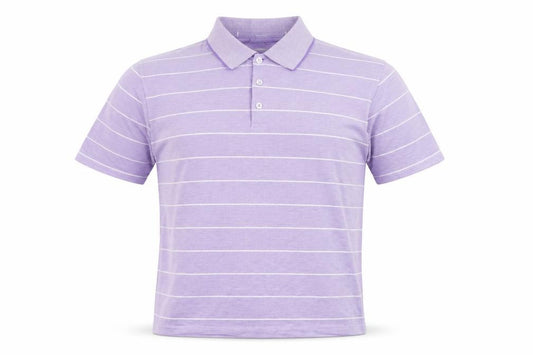 Front view of Southbay Men’s Purple Striped Polo Shirt, size L, 44/46 Cotton Blend