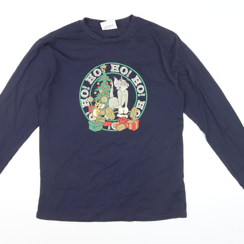 Tom & Jerry Men's Blue Christmas Long Sleeve Graphic Shirt Size S