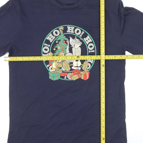 Tom & Jerry Men's Blue Christmas Long Sleeve Graphic Shirt Size S