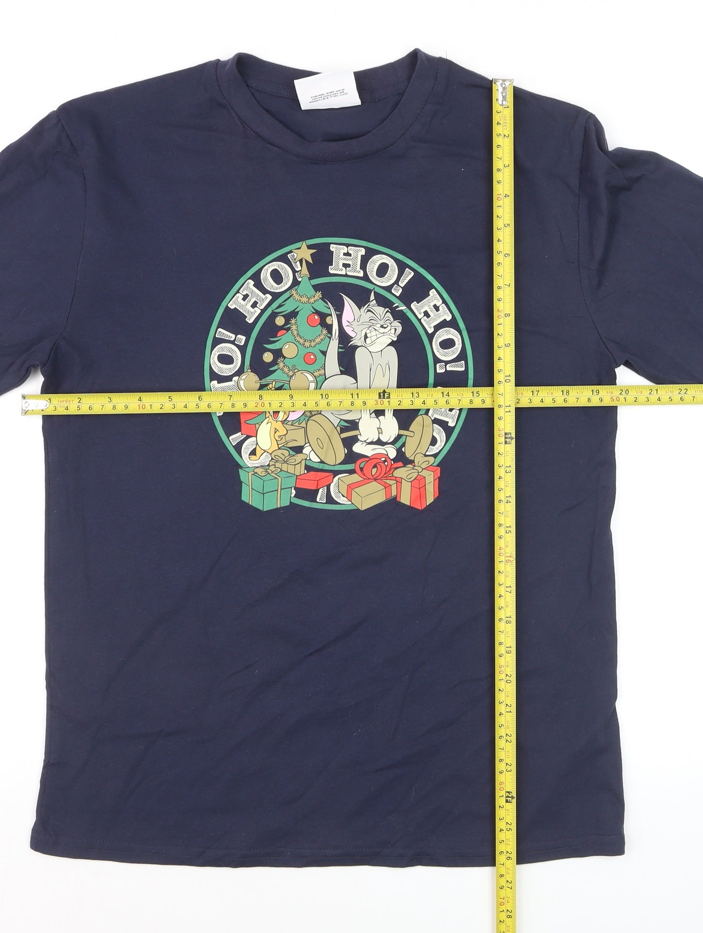 Tom & Jerry Men's Blue Christmas Long Sleeve Graphic Shirt Size S