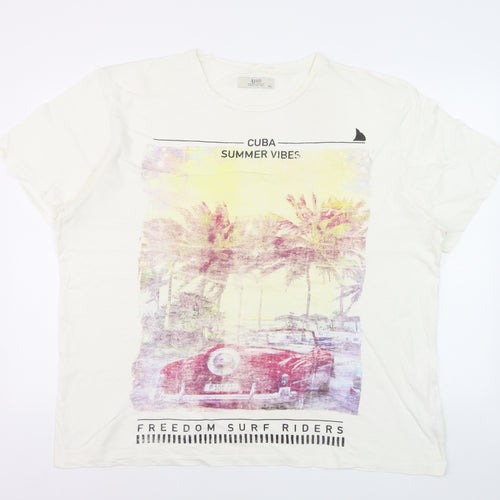 AW85 Men's White Cuba Summer Vibes Graphic T-Shirt XXL Cotton