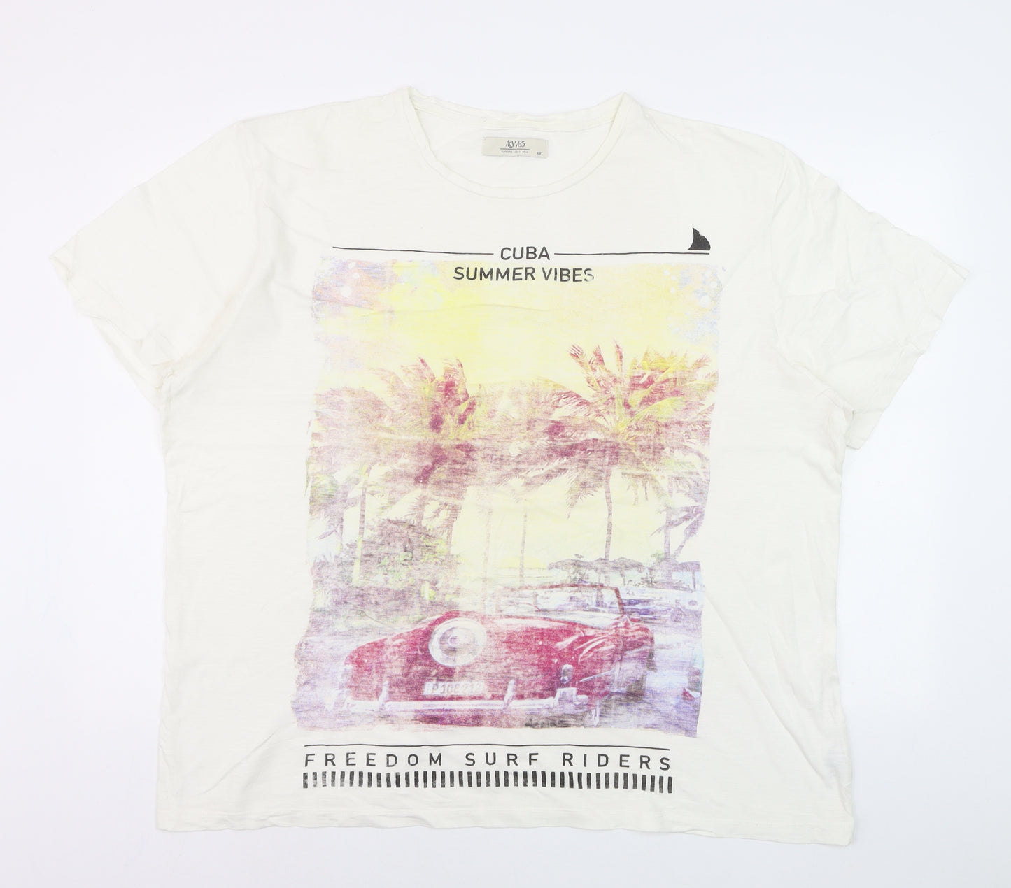 AW85 Men's White Cuba Summer Vibes Graphic T-Shirt XXL Cotton