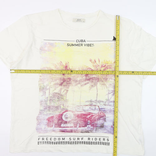 AW85 Men's White Cuba Summer Vibes Graphic T-Shirt XXL Cotton