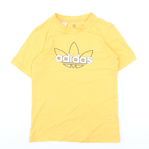 Adidas Boys Yellow Graphic Logo T-Shirt 7-8 Years Short Sleeve Casual