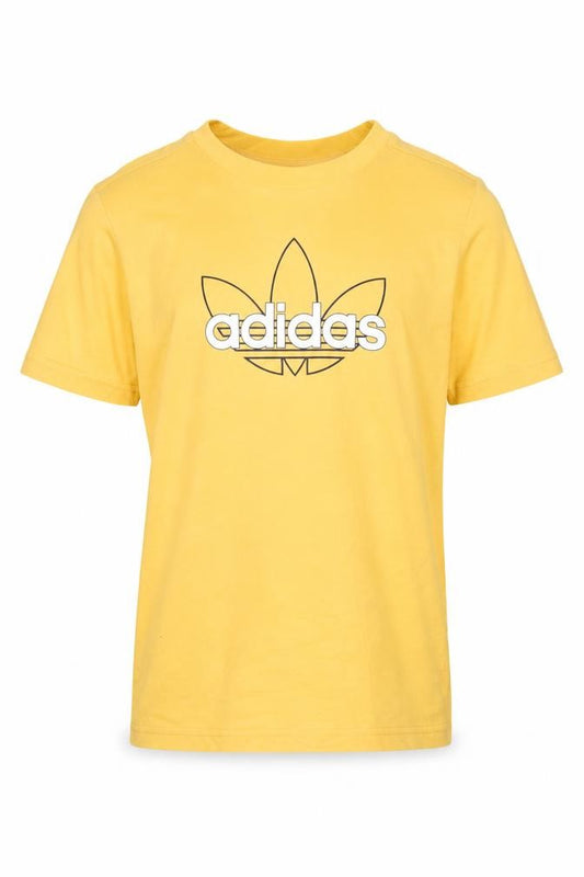 Adidas Boys Yellow Graphic Logo T-Shirt 7-8 Years Short Sleeve Casual