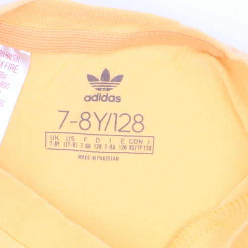 Adidas Boys Yellow Graphic Logo T-Shirt 7-8 Years Short Sleeve Casual