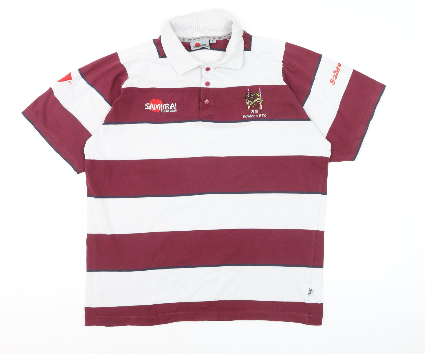 Samurai Men’s Multicoloured Striped Rugby Polo Shirt L