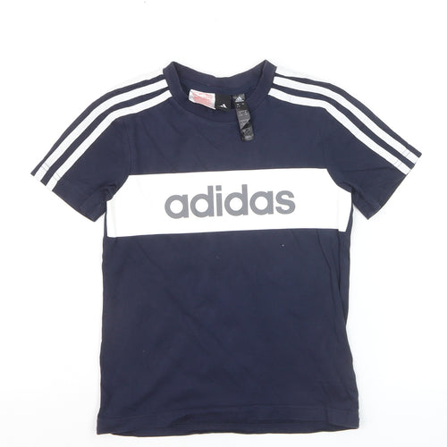 Adidas Boys Blue Colourblock Logo T-Shirt 6-7 Years Short Sleeve Sports Top