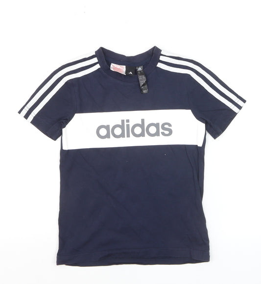 Adidas Boys Blue Colourblock Logo T-Shirt 6-7 Years Short Sleeve Sports Top