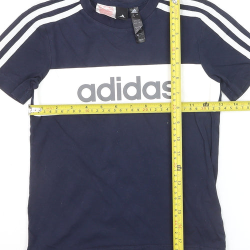 Adidas Boys Blue Colourblock Logo T-Shirt 6-7 Years Short Sleeve Sports Top