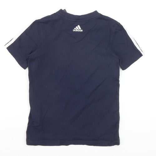 Adidas Boys Blue Colourblock Logo T-Shirt 6-7 Years Short Sleeve Sports Top