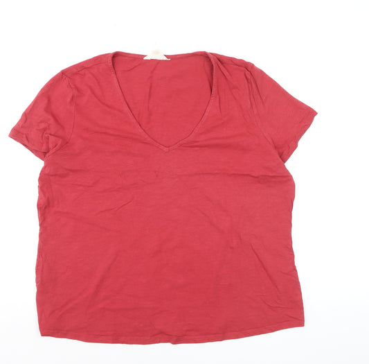 Seasalt Cornwall Womens Red Organic Cotton V-Neck T-Shirt Size 18