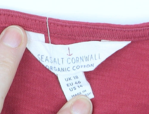Seasalt Cornwall Womens Red Organic Cotton V-Neck T-Shirt Size 18