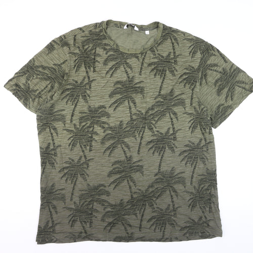 Next Men’s Green Palm Print Regular Fit 2XL Cotton T-Shirt