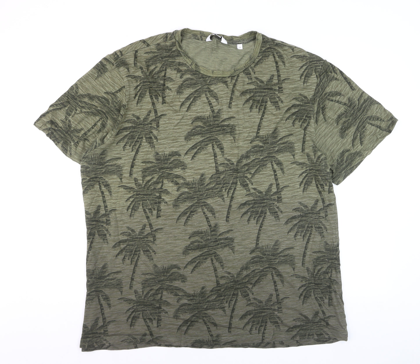 Next Men’s Green Palm Print Regular Fit 2XL Cotton T-Shirt