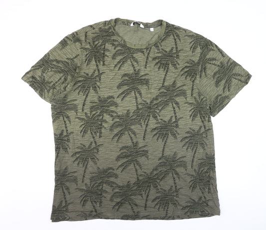 Next Men’s Green Palm Print Regular Fit 2XL Cotton T-Shirt