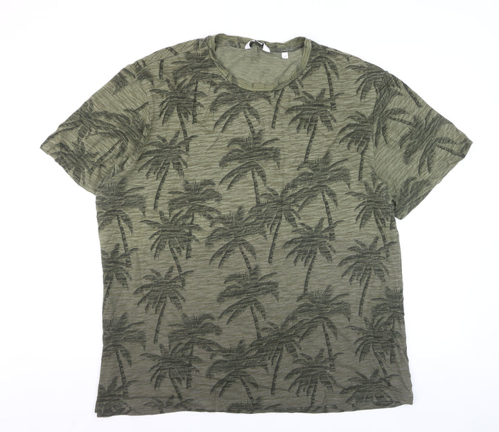 Next Men’s Green Palm Print Regular Fit 2XL Cotton T-Shirt