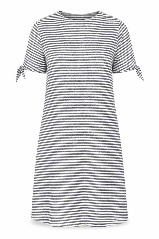Front view of Gap Women’s Blue White Striped T-Shirt Dress, size S, Knit Casual