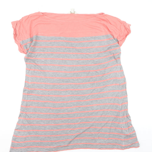 Monsoon Women’s Pink Grey Striped Cotton T-Shirt Size M