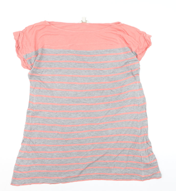 Monsoon Women’s Pink Grey Striped Cotton T-Shirt Size M