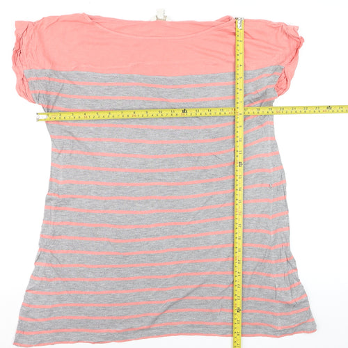 Monsoon Women’s Pink Grey Striped Cotton T-Shirt Size M