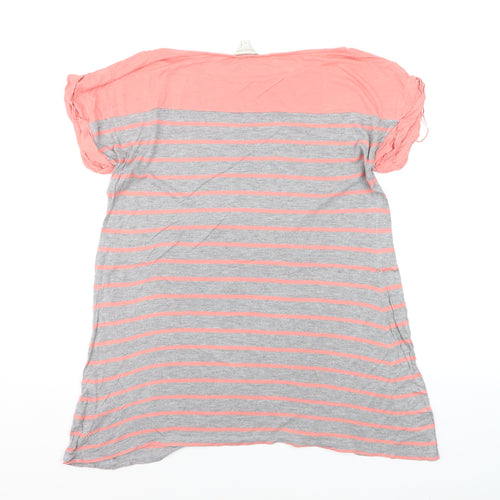 Monsoon Women’s Pink Grey Striped Cotton T-Shirt Size M