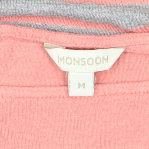 Monsoon Women’s Pink Grey Striped Cotton T-Shirt Size M