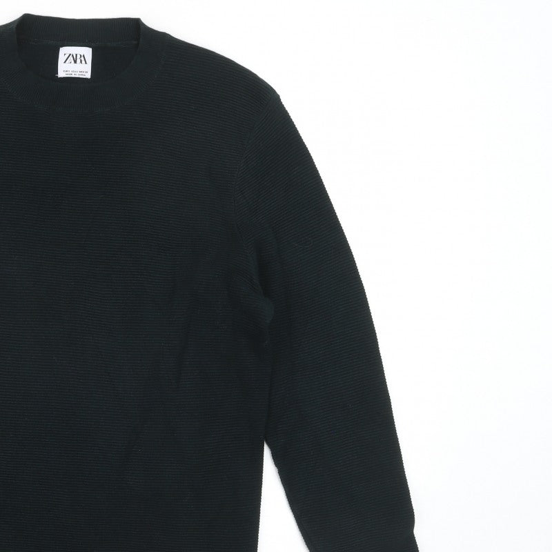 ZARA Men Black S Knit Crew Neck Long Sleeve Pullover Jumper