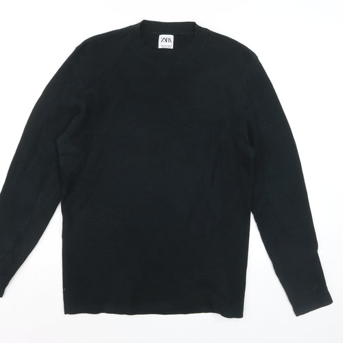 ZARA Men Black S Knit Crew Neck Long Sleeve Pullover Jumper