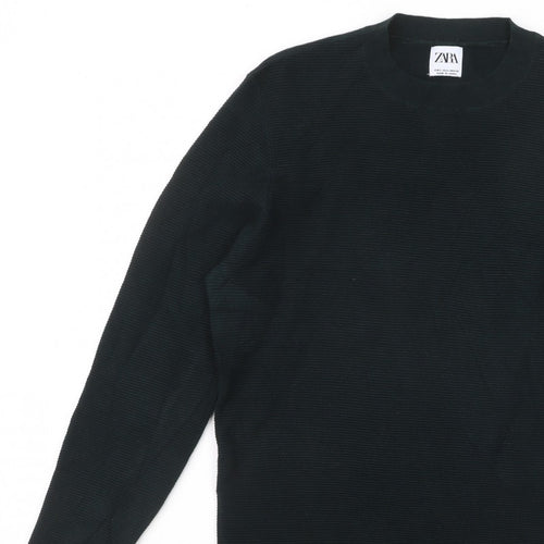 ZARA Men Black S Knit Crew Neck Long Sleeve Pullover Jumper
